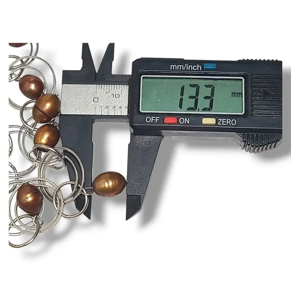 Silver Tone‎ Hoop Chain Bronze Potato Freshwater Pearls Station Necklace